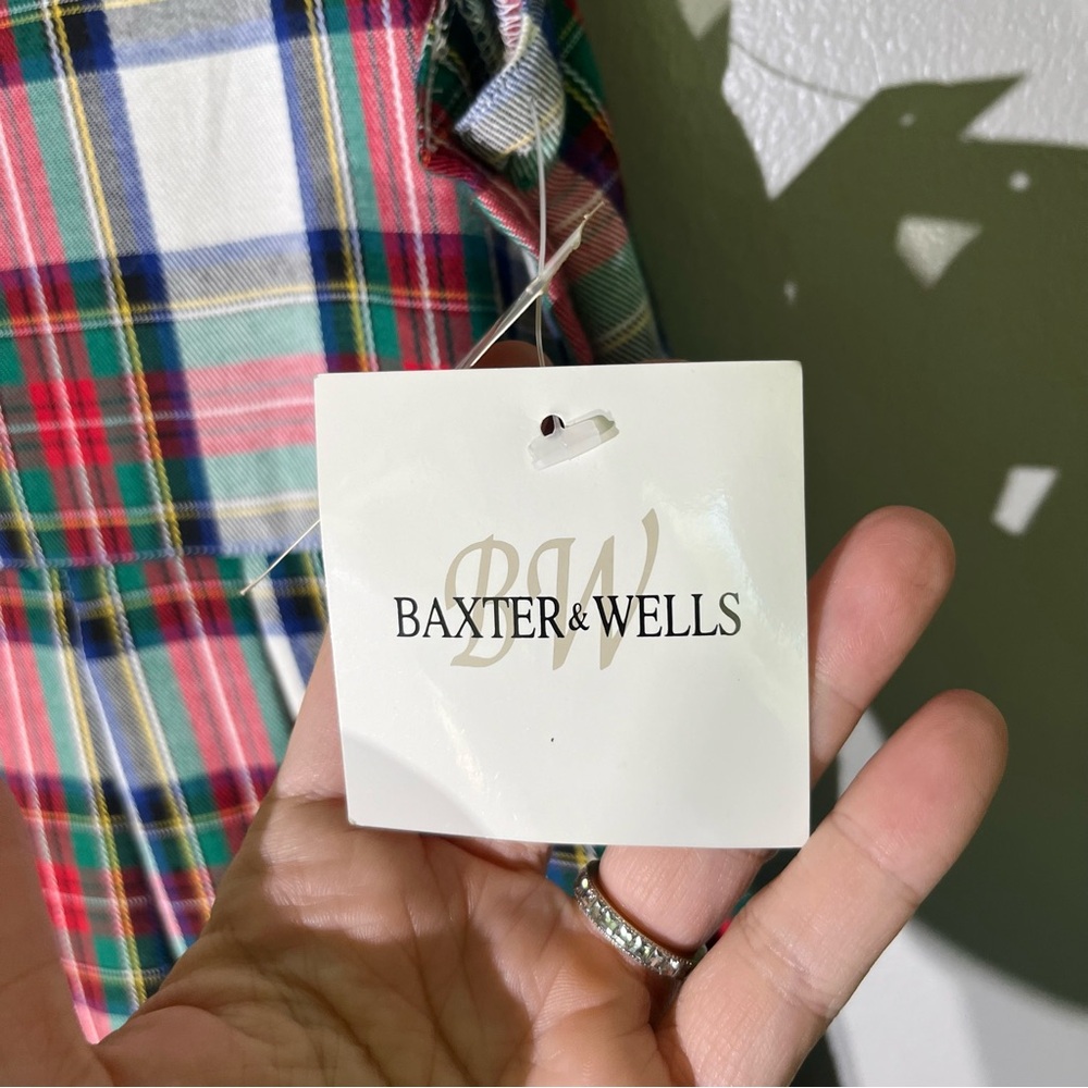 Baxter Wells Jumper Dress 12 White Red Blue Plaid Side Buttons Academia NWT VTG - Picture 5 of 8